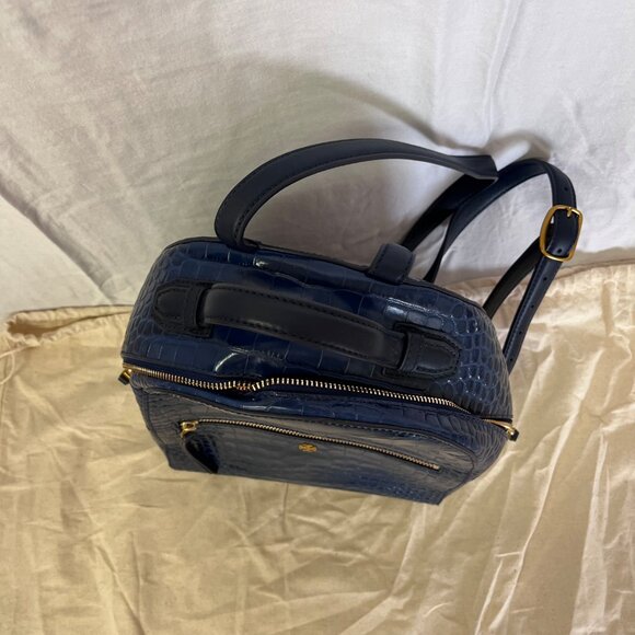Tory Burch Navy Blue Croc-Embossed Mini Small Leather Backpack NWOT main image 6